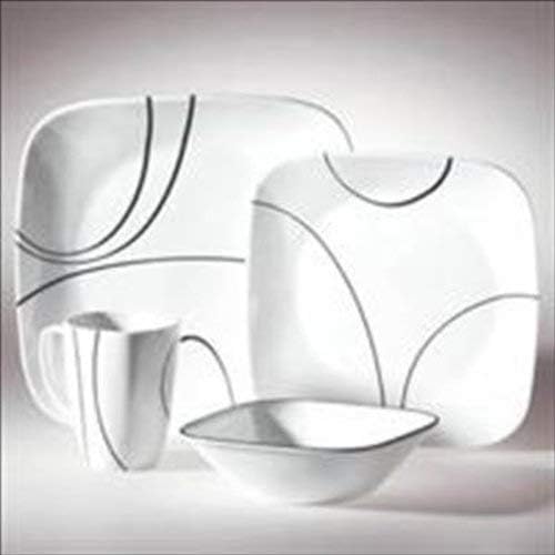 CORELLE 1092887 Simple Lines Square 16-Piece Dinnerware Set, Service for 4, Black/White