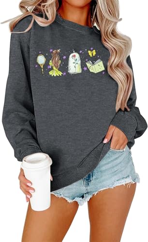 Image of BANGELY Fantastical Sweatshirt Women Cute Embroidered Fantastical Princess Sweater Family Vacation Shirt Long Sleeve Top