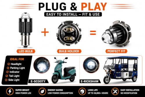Image of Universal LED Headlight Bulb for Electric Bike, E Scooter, E Cycle, E Rickshaw & EV Cart | Super Bright White Light | Energy Saving | Long Life | Easy Installation