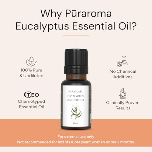 Image of Eucalyptus Essential Oil 10ml | Pure & Therapeutic Grade for Daily Wellness | Gently Clears Nasal & Chest Congestion | Helps Fight Viruses & Bacteria | Comforts Fatigue & Soothes Inflammation | Supports Immunity Boost | Perfect for Diffuser Use & DIY Blends | Gentle & Suitable for Children