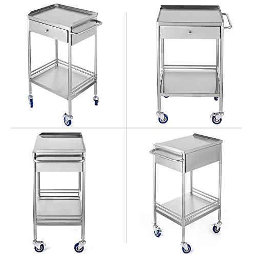Dyrabrest KOUGERPJU3 2 Layers Household Utility Carts Stainless Steel Rolling Medical Carts With Wheels, Mobile Metal Lab Rolling Trolley Carts Serving Dental Cart thumb #6