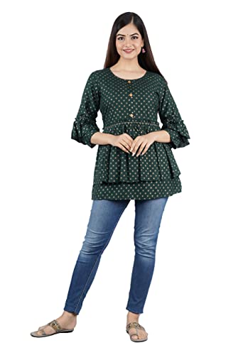 Image of Shiva Fab Short Kurti for Women | Embroidered Straight Rayon Kurta | Round Neck Full Sleeves Short Kurti for Women's