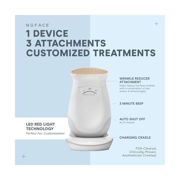 NuFACE Trinity FDA Cleared Microcurrent Facial Device & Wrinkle Reducer Attachment - Microcurrent Device with LED Red Light Attachment - Face Sculpting & Neck Tightening Device + Aqua Microcurrent Gel - Image 4