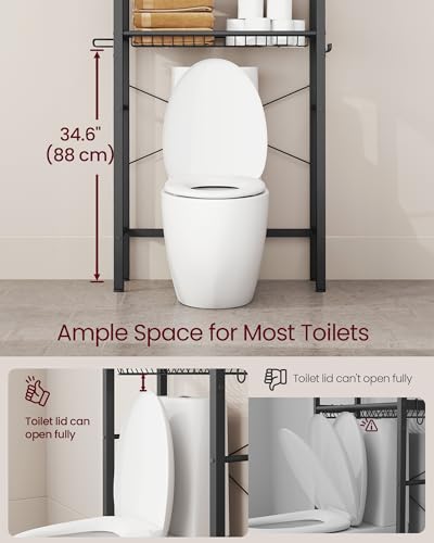 Image of VASAGLE 3-Tier Over the Toilet Storage, Adjustable Shelves, Basket, 63''H