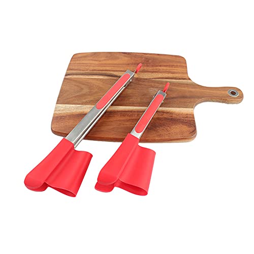2 In 1 Silicone Spatula Tong 2 Pcs, Rubber Kitchen Non-Stick Bbq Salad Toaster Pasta Cooking Tong Set Heat Resistant, Food-Grade,Bpa Free (Red) #TOP5