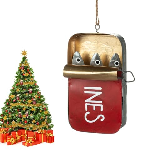 Kasmole Ornamento de lata de sardinhas, ornamento de espelho de carro - divertido pingente de árvore de metal em forma de lata de sardinha | decoração eculiar de peixes acessórios interiores únicos