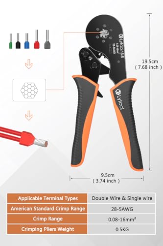 0.08-16mm² Ferrule Crimping Tool, Lytool Hexagonal Bootlace Ferrule Crimping Tool Kit Self-Adjustable Ratchet Crimping Pliers with 1200Pcs Twin Wire Terminal - Image 4