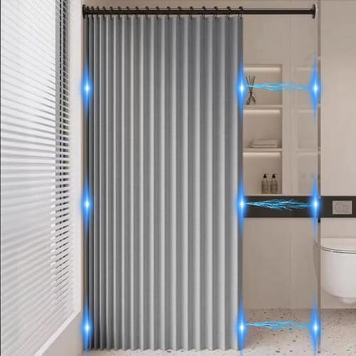 Icegrey Rideau de Douche Magnétique Pliable Imperméable avec Crochets, Résistant aux éclaboussures, Rideaux de Douche en Polyester Lin pour Salle de Bain, Gris,...