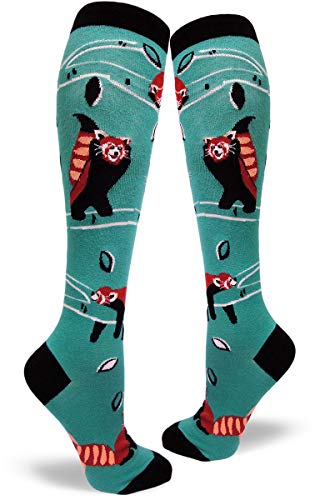 ModSocks Women's Red Panda Knee High Socks in Mint Green