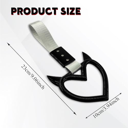 Image of 2PCS Heart shaped Car Handle Straps, Heart Car Accessories, Ring Hearts Shaped Cars Hand Strap Drift Charm, Universal Handle Keychains Accessory Suitable for Cars Bus (Black+silver)