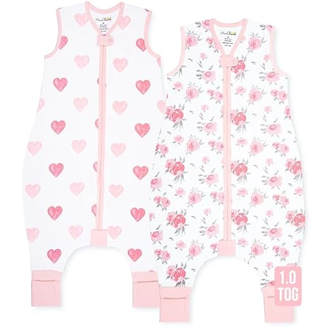 Toddler Sleep Sack with Feet, 0.5 TOG Organic Cotton Baby Sleeping Bag with Legs, Baby Wearable Blankets for Walkers w/ 2-Way Zipper, Baby Sleep Sack for Girls & Boys, Early Walker 18-36 Month