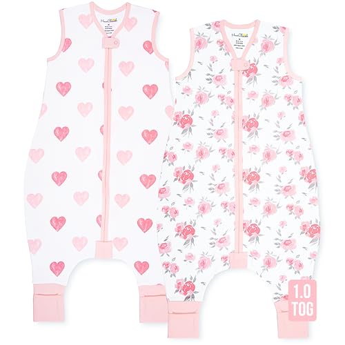 Image of Mama Cheetah Toddler Sleep Sack with Feet 2T, 1.0 TOG Organic Cotton Baby Sleeping Bag with Legs, Baby Wearable Blankets for Walkers w / 2-Way Zipper, Sleep Sack for Girls & Boys, Early Walker