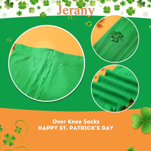 Image of Green White Striped St.Patrick Day Socks Shamrock Pantyhose Stockings Irish Thigh High Socks Party for Women