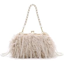Clutch Purse for Women Fluffy Feather Evening bags Pearl Handbag Vintage Shoulder Crossbody Bag