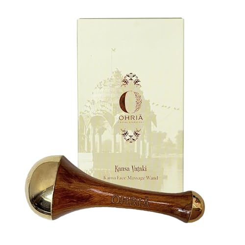 Image of Ohria Ayurveda 2-in-1 Kansa Face & Head Massage Wand with Teakwood Handle | Natural Facial Lift Tool for Firming, De-Puffing, Acne Balance & Relaxation | All Skin Types