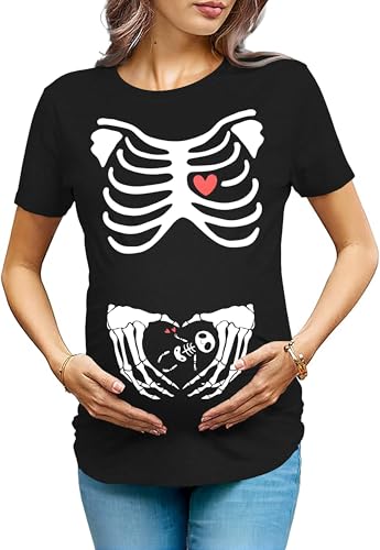 OCURHU Maternity Halloween Shirt for Women Pregnant Skeleton Costume Funny X-Ray Pregnancy...