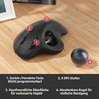 Nulea M501 Kabellose Trackball Maus, Wiederaufladbare Ergonomische Maus, Präzises und Reibungsloses Tracking, 3-Geräte-Verbindung (Bluetooth oder 2,4G USB-Empfänger), Kompatibel für Mac, Windows. – Ansicht 7