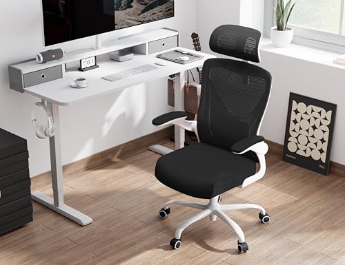 Image of Ergonomic Office Chair - Mesh Desk Chair with Adjustable Lumbar Support High Back Computer Gaming Chairs - Big and Tall Office Chairs Adults, Comfortable for Long Hours, White Black