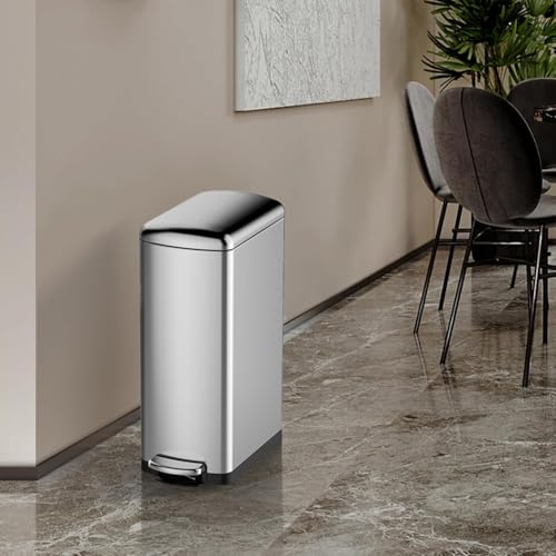 Garvee 8-Gallon (30l) Slim Stainless Steel Trash Bin with Inner Bucket, Narrow Step-on Garbage Can with Soft-Close Lid – Ideal for Kitchen, Bathroom, or Office, Silver by Garvee - Image 3