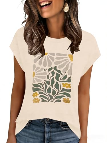 AKEWEI AKEWEI Womens Vintage Flower Print T Shirt Funny Cute Animal Graphic Tees Tops Loose Casual Outdoor Shirt