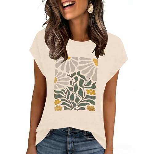 AKEWEI Womens Vintage Flower Print T Shirt Funny Cute Animal Graphic Tees Tops Loose Casual Outdoor Shirt