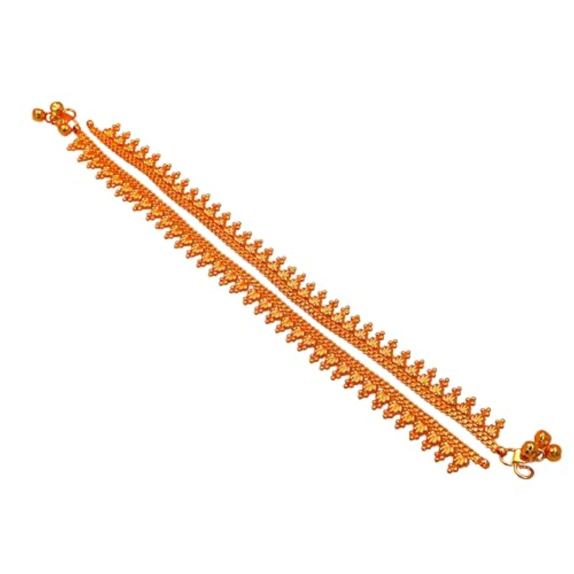 Women's One Gram Gold Plated Leaf Anklet with Balls