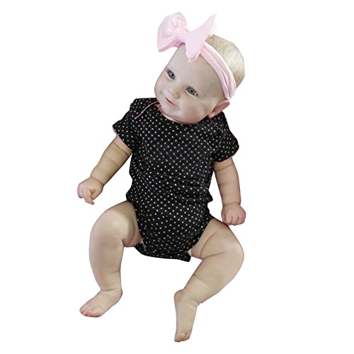 Demiawaking Poupée Reborn Bébé Yeux Bleus 50cm avec Bandeau, Poupon Nouveau-né Silicone Hybride Souple, Kit de Poupée Cadeaux pour Enfants