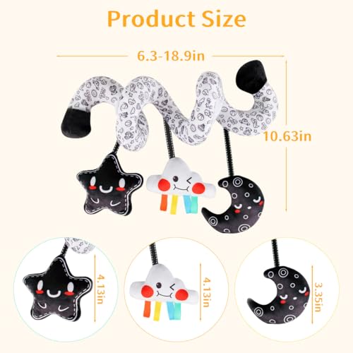 Image of SNOWIE SOFT Star and Moon Stroller Soft Plush Toys for 6 Month Old Baby Spiral Black and White Cartoon Sensory Toy Interactive Cartoon Stuffed Plush Baby Toys for 6 to 12 Months Crib Ornament