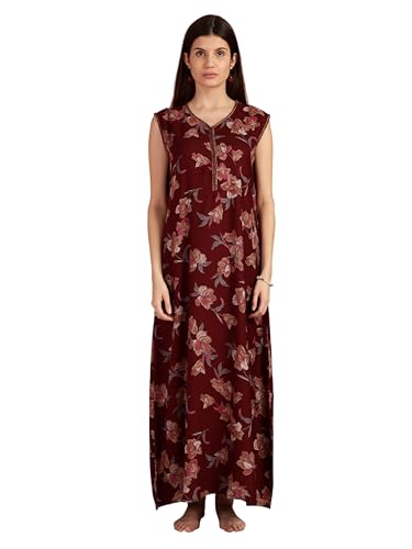 Image of 9shines Label Alpine Sleeveless Nighty | All Over Print Maxi for Women | Night wear for Women | Full Length Night Gown for Women | Night Dress for Women Stylish (Alpine Sleeveless 24)