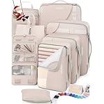 10 Set/8 Set Packing Cubes for Travel, Gifts for Women Mom,Anti-Tearing Suitcase Organizer for Luggage with Shoe & Hanging Toiletry Bag,OlarHike Vacation Essentials & Accessories for Cruise Ship,Cream