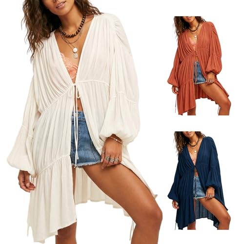 Kimono de plage avec nœud réglable et coupe ample confortable