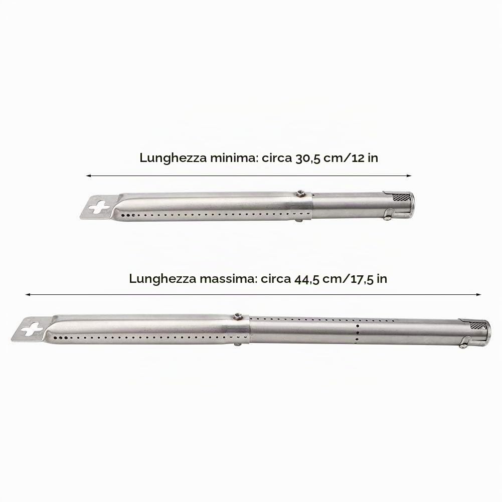 4 Pezzi Bruciatore Universale Regolabile Estendibile da 30,5 a 44,5 cm, Set di Tubi per Bruciatore in Acciaio Inossidabile, Sostituzione della Griglia a Gas per Barbecue