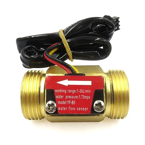 GREDIA G3/4" Male Thread Brass Water Flow Sensor Switch Hall Effect Liquid Flowmeter Fluidmeter Counter BSP 1-30L/Min（50mm in Total Length）