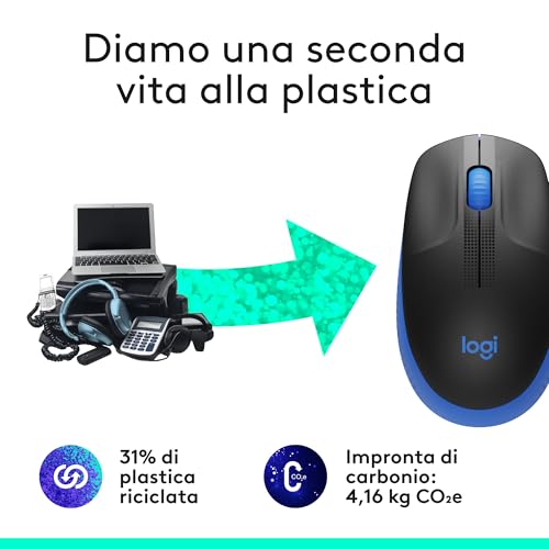 Logitech M190 Mouse Wireless, Design Ricurvo Ambidestro, Batteria Fino A 18 Mesi Con Funzione Risparmio Energia, Ricevitore Usb, Cursore Di Precisione, Rotella Di Scorrimento, Blu - 4