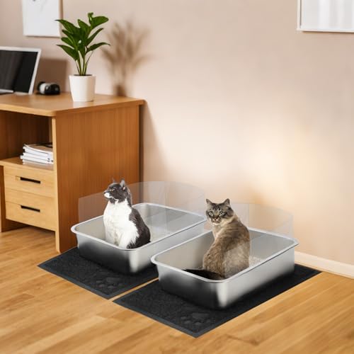 Set de 2 areneros para gato de acero inoxidable grandes miniatura 3