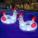 Junbig Inflatable Pool Floats with Lights, 63" Chicken Pool Floaties with Solar Powered, Large Animal Pool Floats for Adult with 2 Handles, Swimming Pool Floaty for Party Beach Water 2 PC