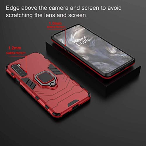 Image of WOW IMAGINE Shock Proof Back Case Mobile Cover for 1+ OnePlus Nord (Armor | Hybrid PC + TPU | Full Protection with Ring Holder Kickstand | Red)