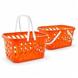 NUOBESTY Pretend Play Toy Shopping Basket 2 Pack - Orange Plastic Grocery Baskets with Handles for Toddlers...