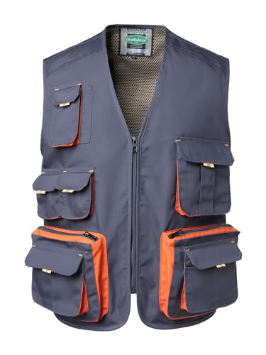 Oralidera - Oralidera Men's Carpenter Work Vest – Grey XL Multi-Pocket Electric Tool Utility Vest for Workshops (6% Off Amazon Deal)