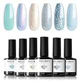 modelones Vernis à Ongles Gel Semi Permanent, 6 Couleurs, Soak Off Avec Boîte Cadeau pour Valentin Nail Art Kit Manucure(Série bleu d'eau)
