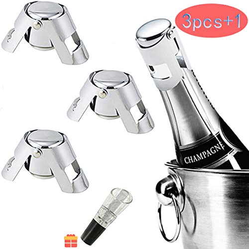Champagne Stopper Stainless Steel,Champagne Bottle Sealer Sparkling Wine Stopper,Reverse Snap Design, Excellent Leak-Proof