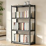 Book Shelf, Modern Tall Bookcase, Bolt-free Metal Storage Shelves for Books CDs Movies Garage Kit, Adjustable Display Bookshelf in Living Room, Bedroom, Kitchen, Office, Black (27.6'W x14'D x59'H, 4)
