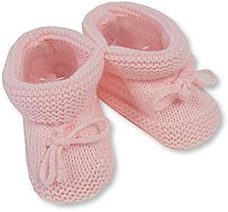 Nursery Time Baby Boys Girls Newborn Knitted Tie Up Booties Soft Shoes Blue Grey Pink Grey 35