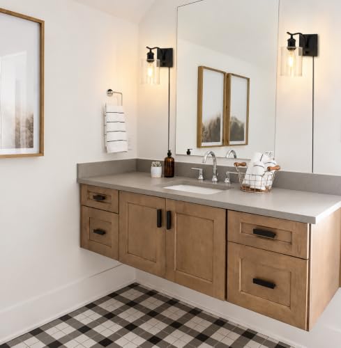 Image of Set of 2 Plug in Black Seeded Glass Wall Sconces, Dimmable Farmhouse Bathroom Wall Mount Light, Vanity Lighting Fixtures,Indoor Metal Wall Lamp for Living Room Bedroom Kitchen Hallway