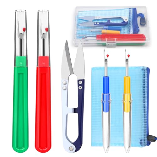 4 Pcs Seam Ripper Big and Small Stitching Thread Unpicker Thread Cutter Remover Seam Rippers for Sewing Stitch Ripper with Scissor Storage Bag Storage Box for Sewing Needlework DIY Craft