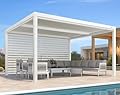 PURPLE LEAF Louvered Pergola 12' x 14' White Outdoor Aluminum Pergola Adjustable Gazebo Rainproof for Patio Deck Garden, 1 Long Side