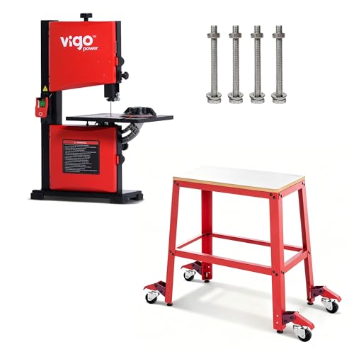Image of VIGO POWER 9" Band Saw, Rolling Tool Stand & M8 Mounting Bolts | Mobile Woodworking Station with Saw-to-Stand Locking Hardware for DIYers | Benchtop Saws and Casters for Home Garage