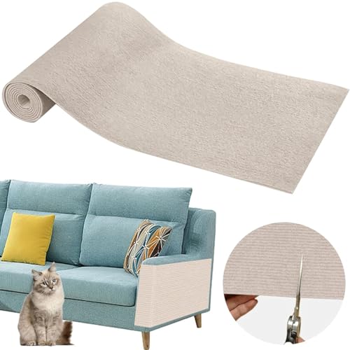 Cat Couch Protector, 200×40cm DIY Self Adhesive Cat Scratching Mat, Sofa Protection Anti Claws Corner Wall Scratcher Post sisal Scratching Mat for Cat Tree Shelves Post Wall (Beige)