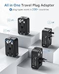 Universal Travel Adapter PD 45W, Ultra Thin International Power Adapter Fast Charger, Worldwide Plug Adaptor with 2 USB C 2 USB A to European UK Italy Spain New Zealand (Type C G A I),