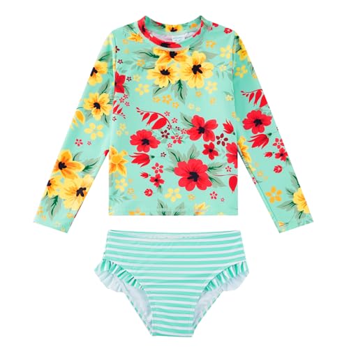 Image of upandfast Girls Rash Guard Set Long Sleeve Two Piece Swimsuit with UPF 50+ Sun Protection for Girls 3-8 Years